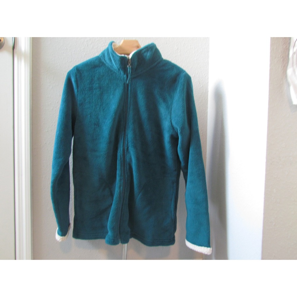 Stan Herman Fleece Jacket Small Teal Sherpa Trim Full Zip Cozy Loungewear